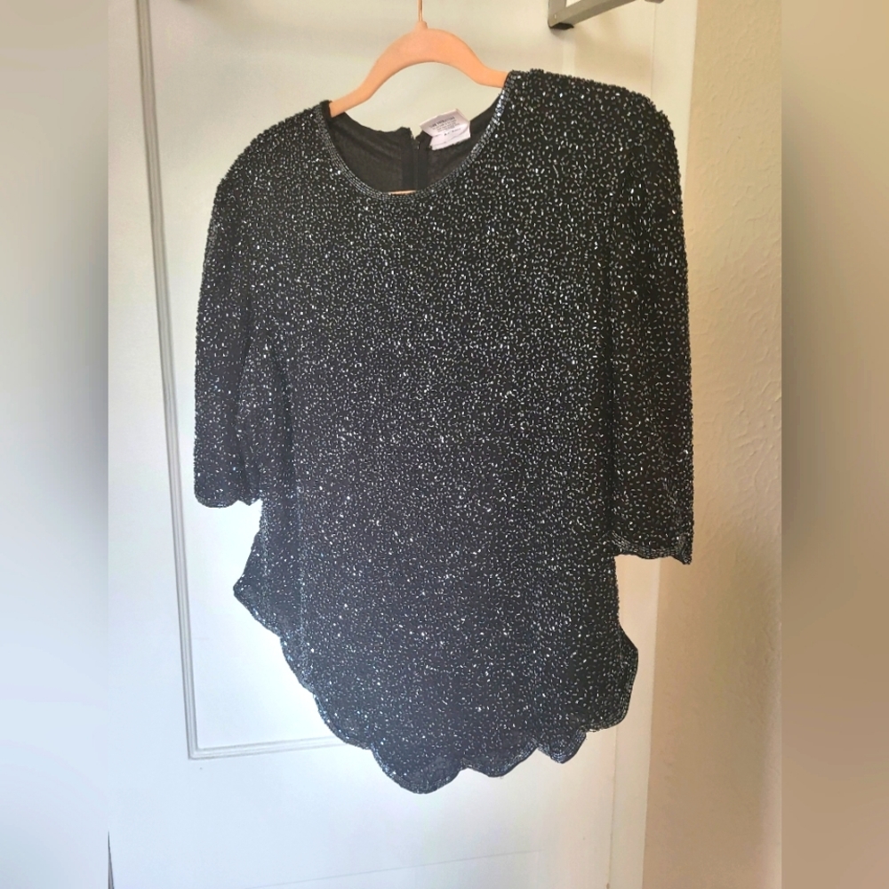 Vinatge 80s beaded evening top - black L